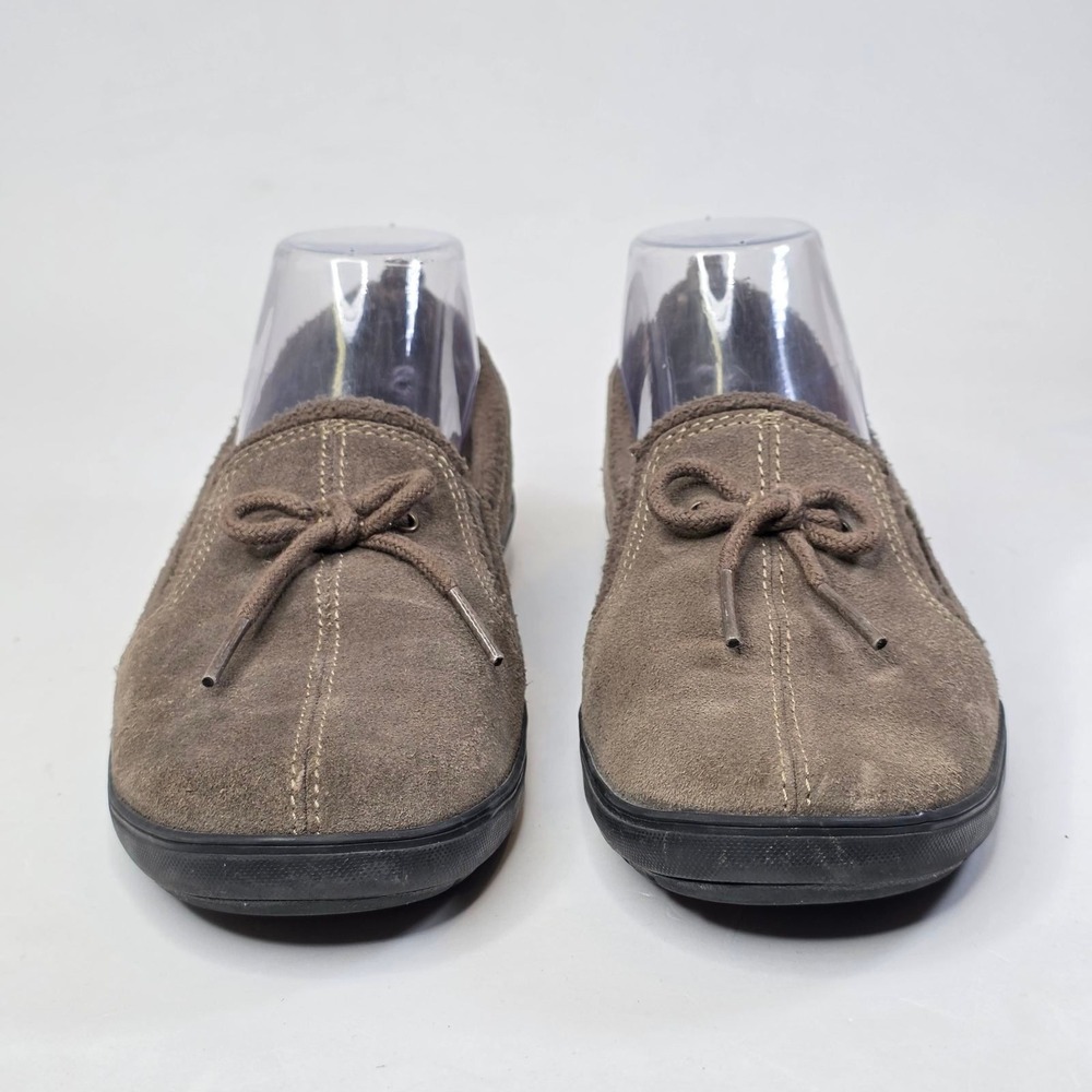 Grasshoppers Loafers Women's Size 7 M Gray Khaki Suede Slip On Bow Detail Shoes - Picture 12 of 14